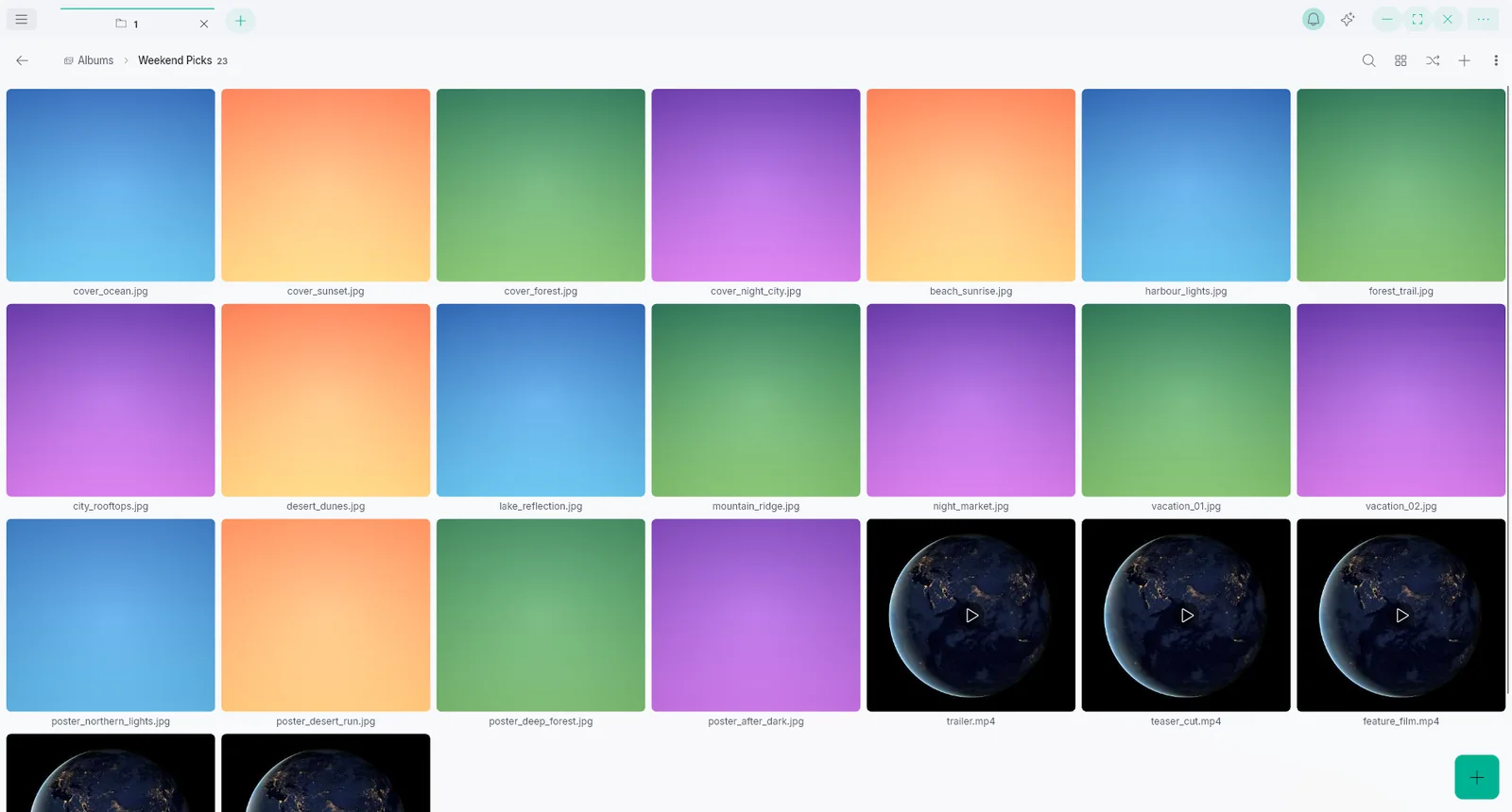 Album with photo and video thumbnails
