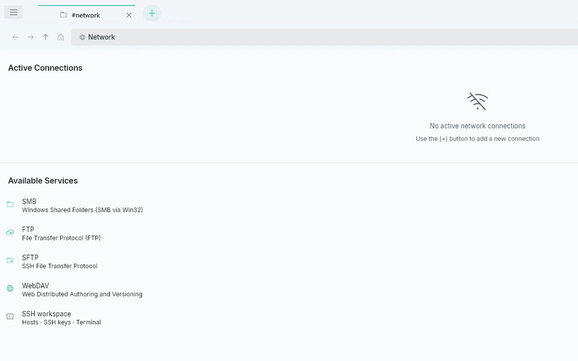 Network services list: SMB, FTP, SFTP, WebDAV and SSH