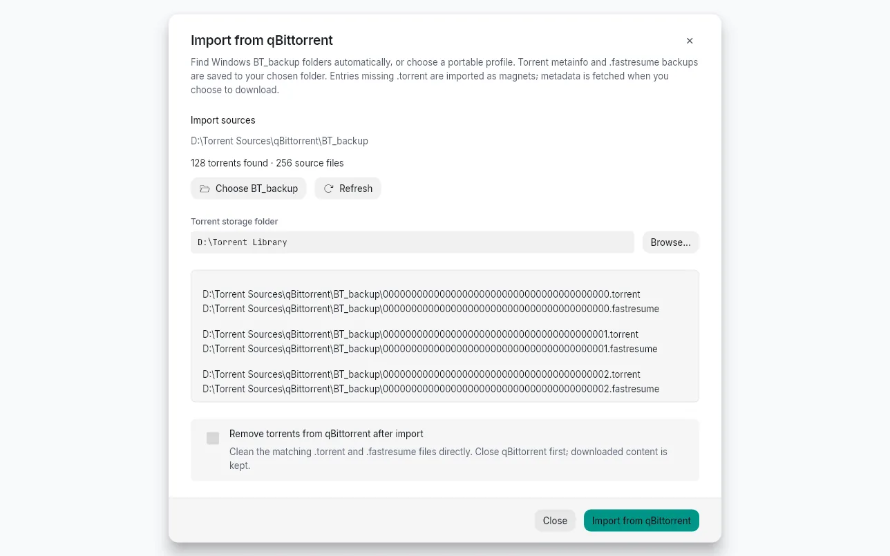 Import from qBittorrent dialog